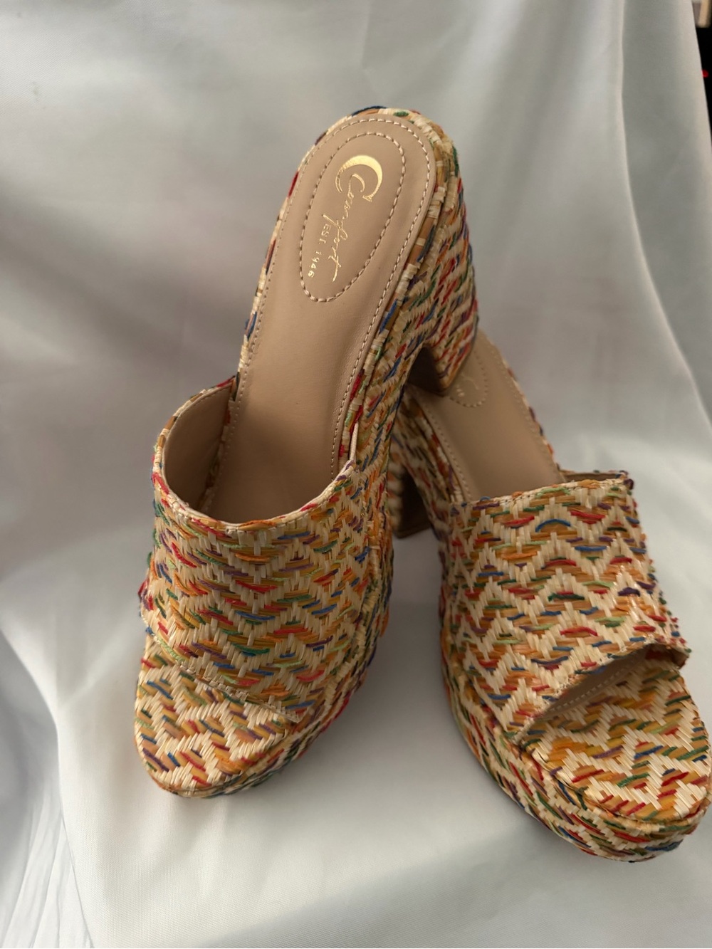 comfort plus Multicolor Woven Platform Wedge Slides 4 1/2 Inch